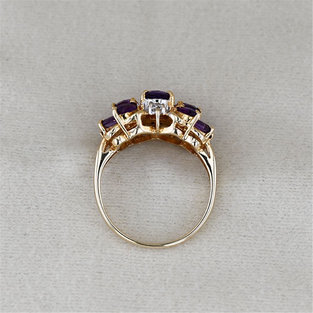 10K Yellow Gold Amethyst Diamond Estate Ring