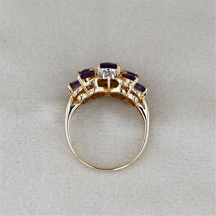 10K Yellow Gold Amethyst Diamond Estate Ring