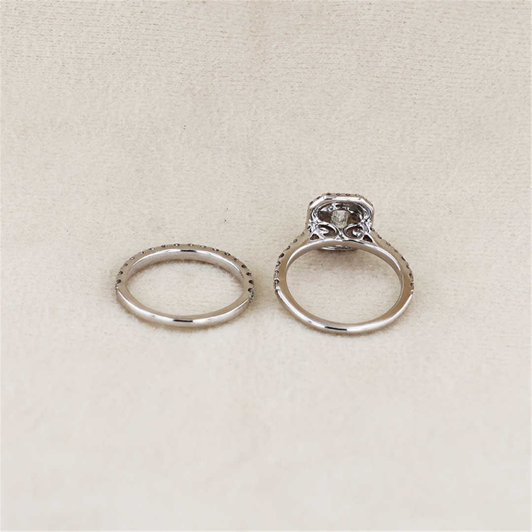 14K White Gold 1.50ctw Diamond Engagement & Wedding Band Set