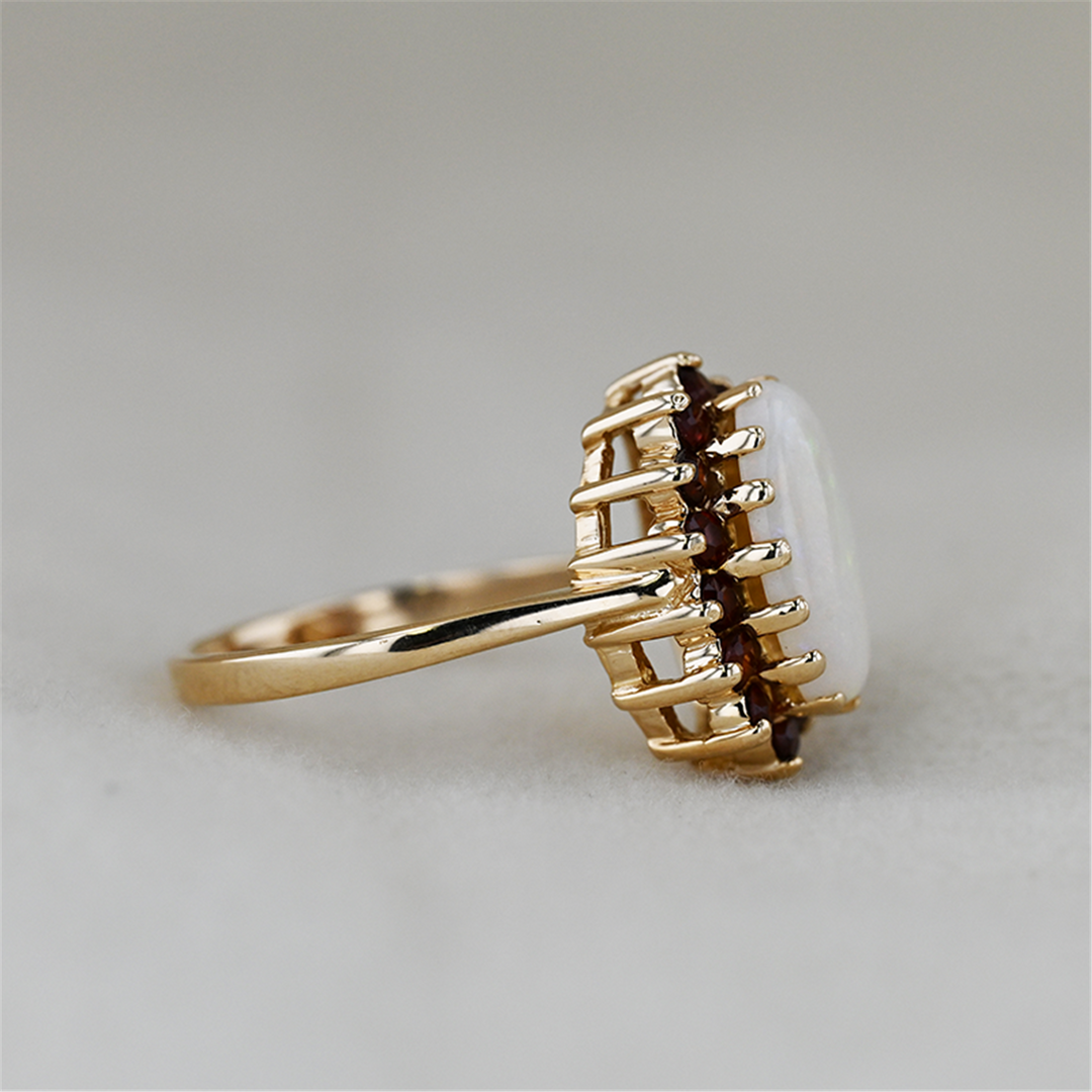 10K Yellow Gold Birks Genuine Opal Garnet Estate Ring