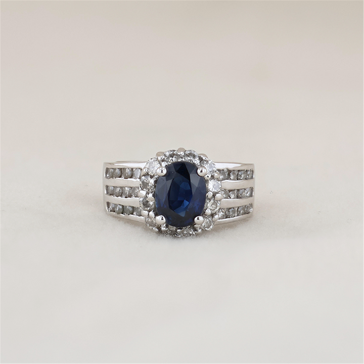 18K White Gold Sapphire 1.18ctw Diamond Estate Ring
