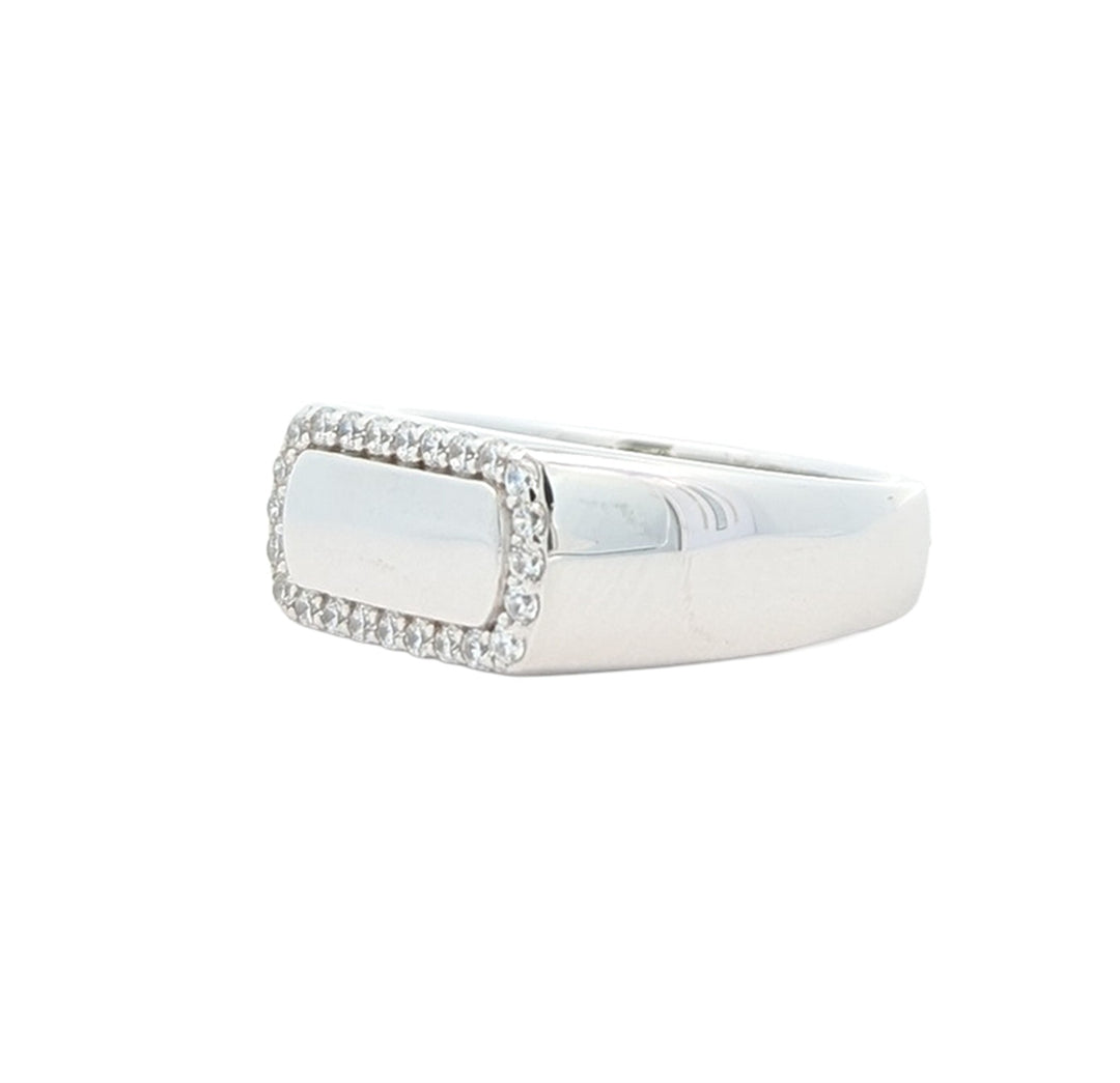 ELLE "Allure" Sterling Silver Rhodium Plated CZ Signet Ring