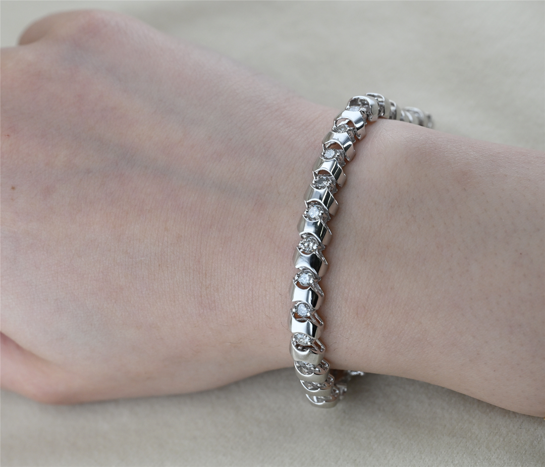 14K White Gold 3.20ctw Diamond 7" Estate Tennis Bracelet