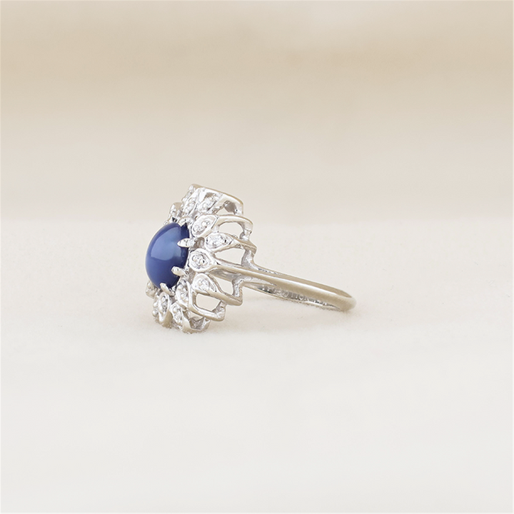 14K White Gold Synthetic Star Sapphire Natural Diamond Estate Ring