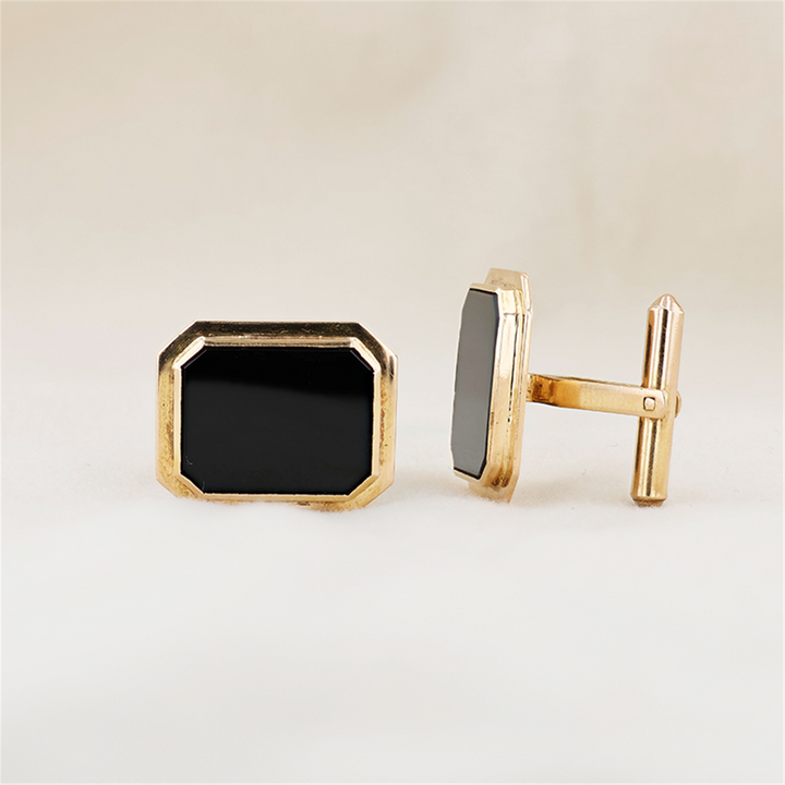 18K Yellow Gold Onyx Estate Cufflinks