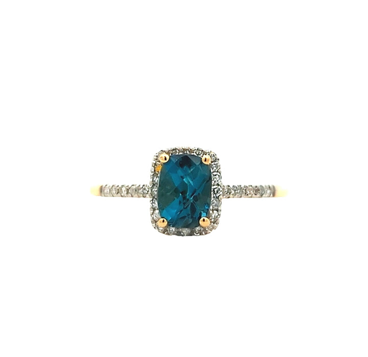 14KT Yellow Gold London Blue Topaz and Diamond Ring