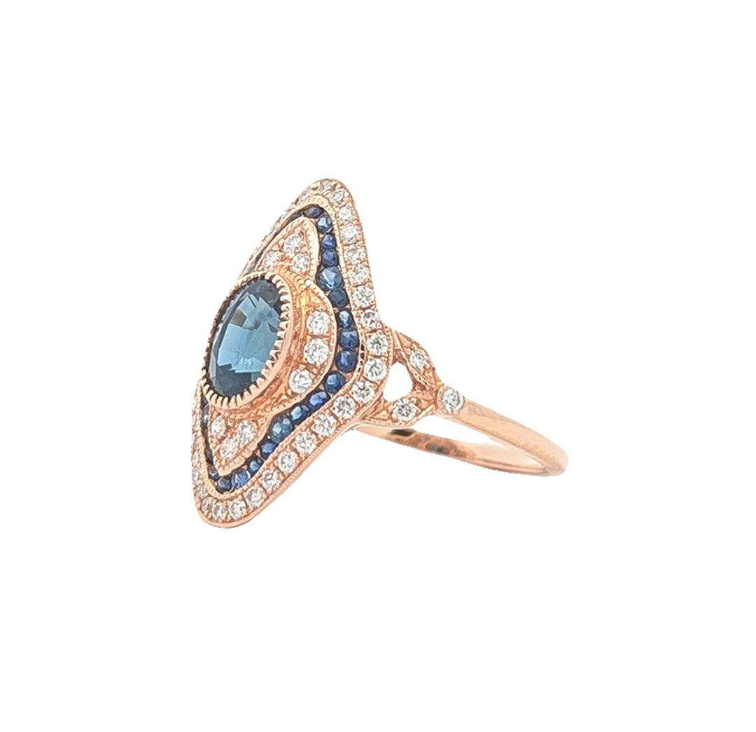 18KT Rose Gold Natural Blue Sapphire and 0.40ctw Diamond Estate Ring