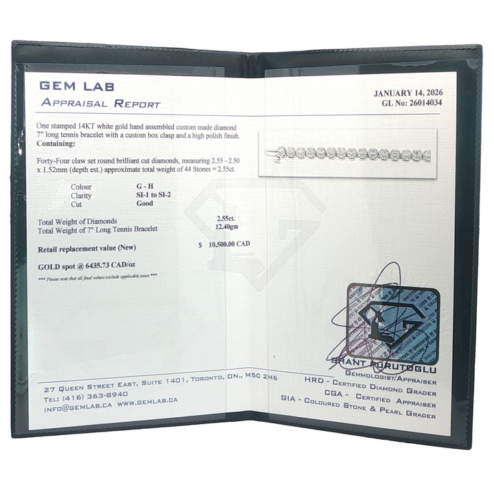14KT White Gold 2.55ct 7in Tennis Bracelet