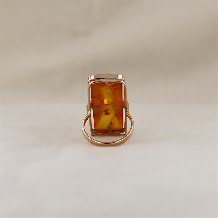 14K Rose Gold Natural Amber Estate Ring